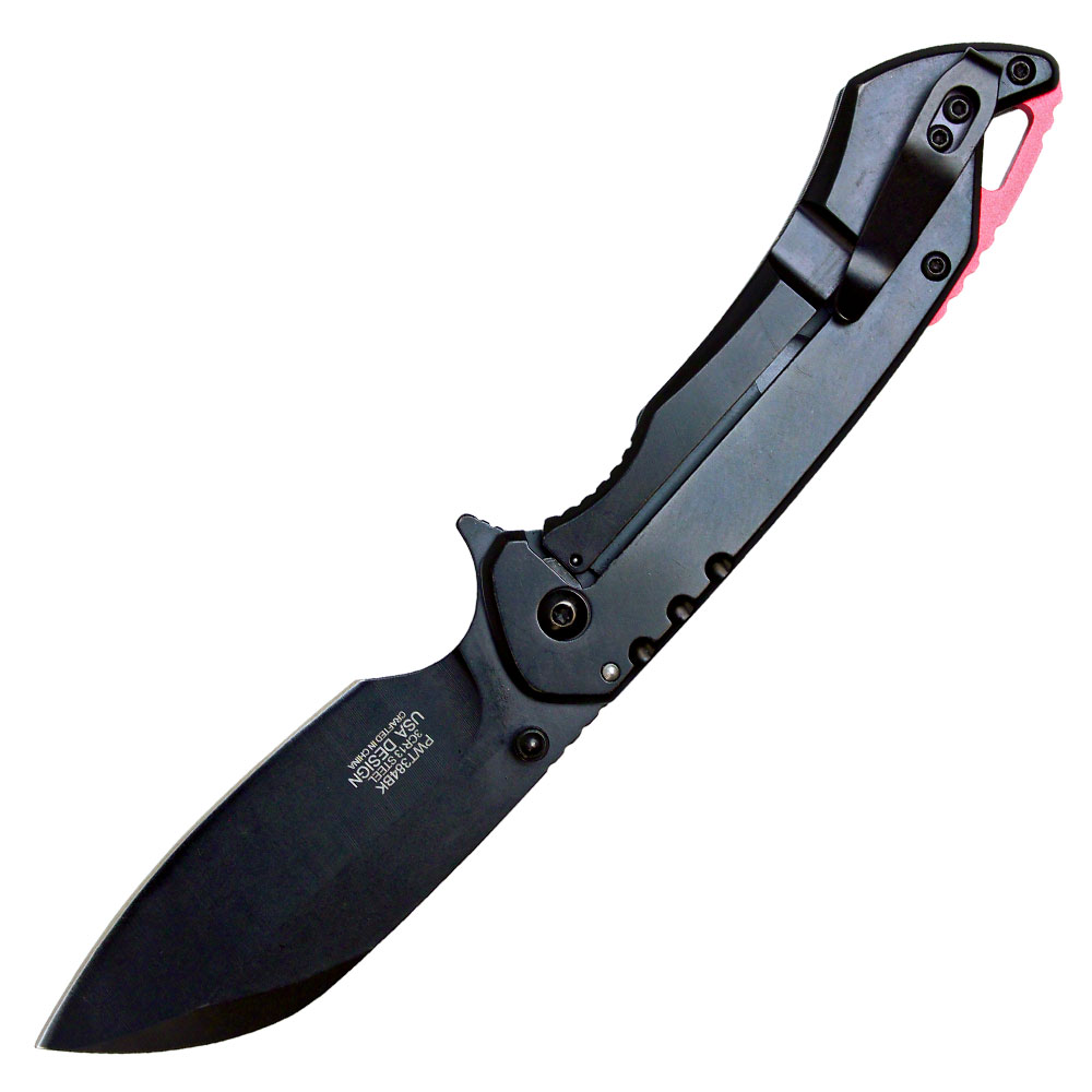Assisted Open Folding Pocket Knife, Black Handle w/ Red Accents view 2